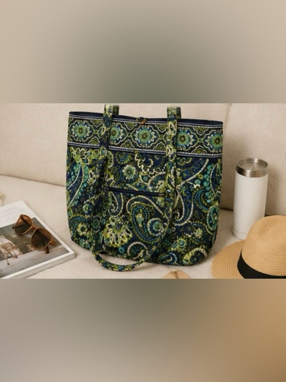 Vera Bradley Blue Rhapsody Large Quilted Tote Bag Paisley Cotton Shoulder Bag
